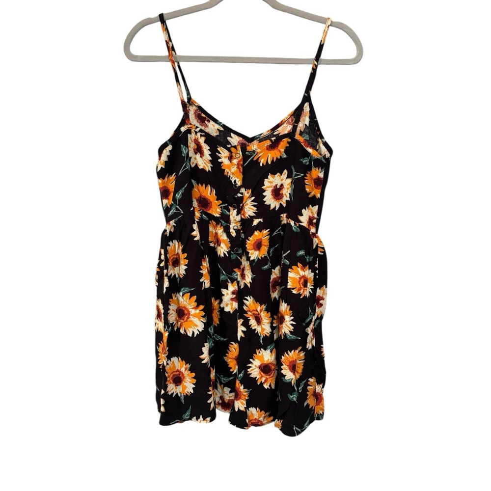 Sunflower Floral Women M Romper Short Elastic Waist Sunflower